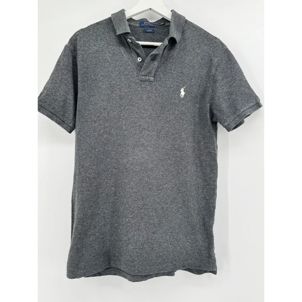 Polo Ralph Lauren Mens Slim Fit Short Sleeve Polo Shirt Gray Heather Size M